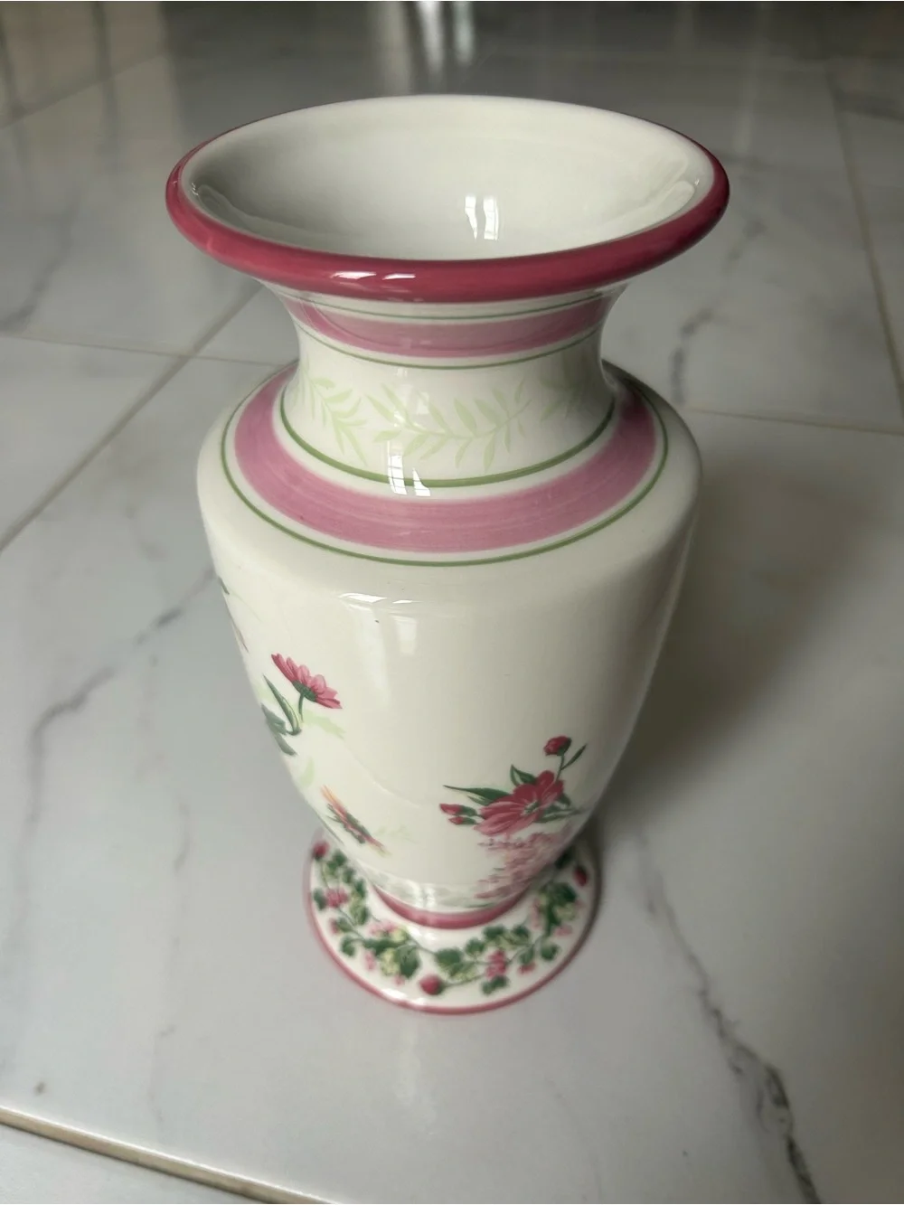 Laura Ashley Pink and Green Floral Ceramic Vase